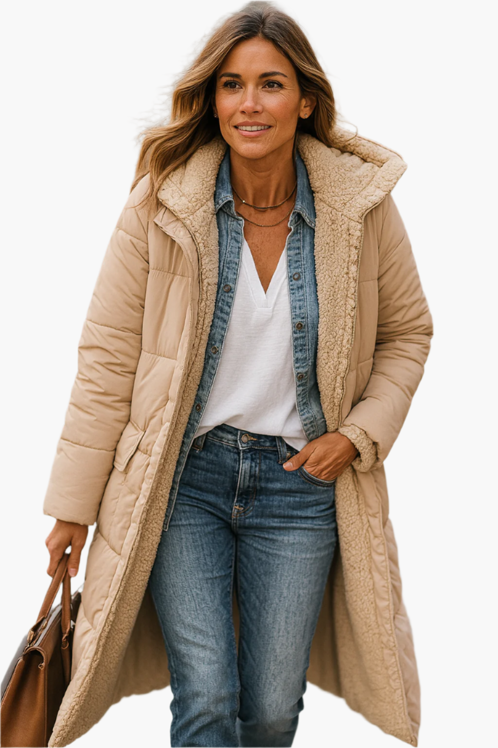 Natalie | Quilted Fleece-Lined Long Puffer Coat for Women