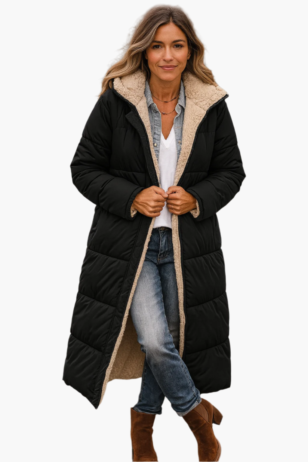 Natalie | Quilted Fleece-Lined Long Puffer Coat for Women