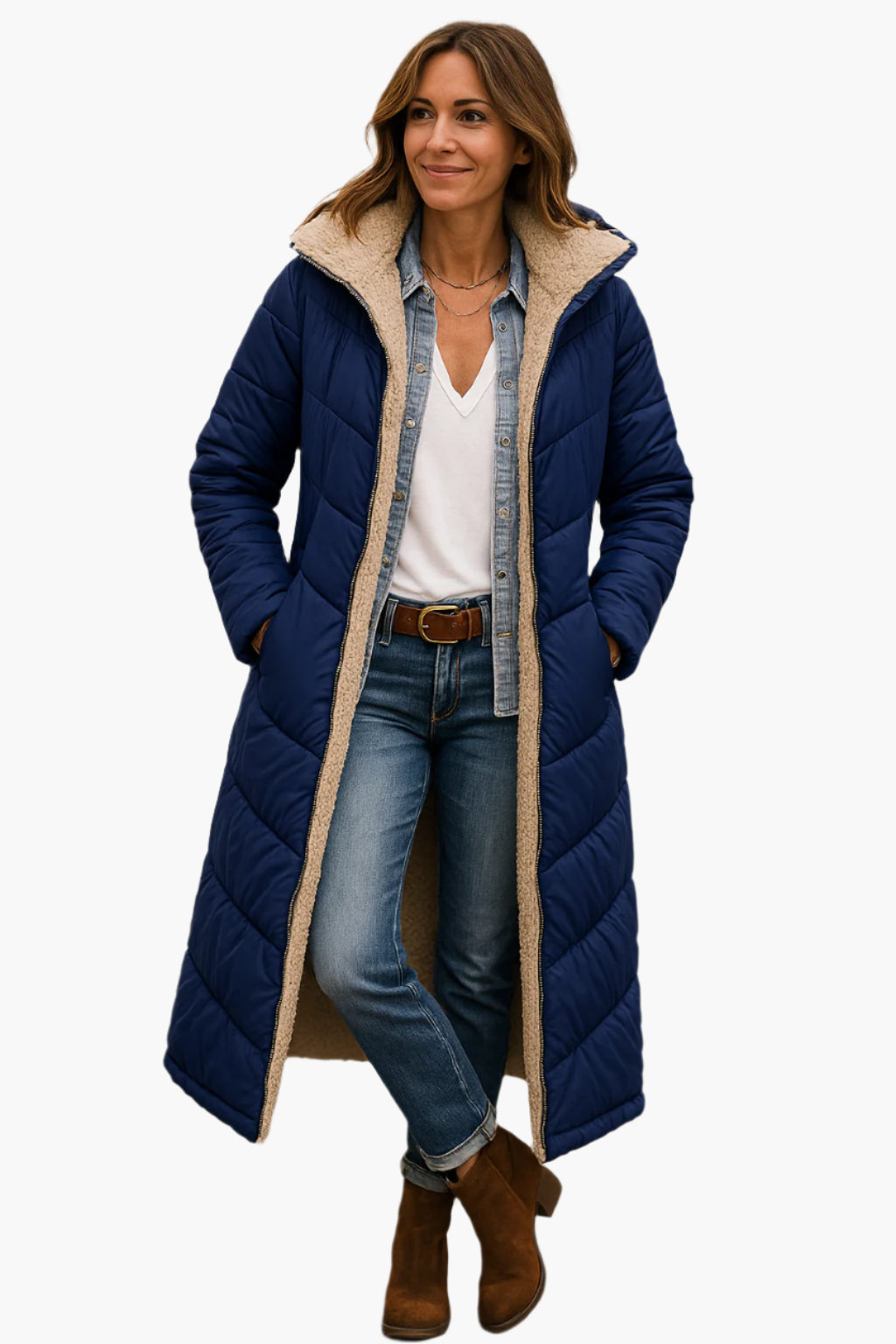 Natalie | Quilted Fleece-Lined Long Puffer Coat for Women