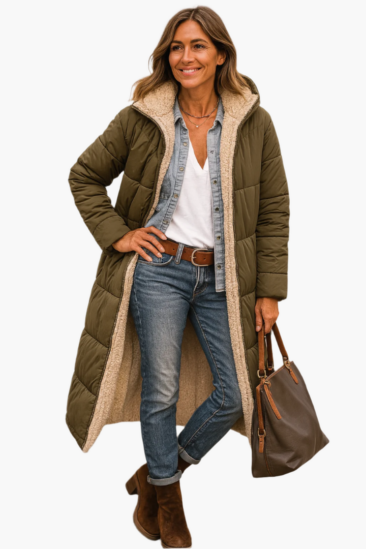 Natalie | Quilted Fleece-Lined Long Puffer Coat for Women