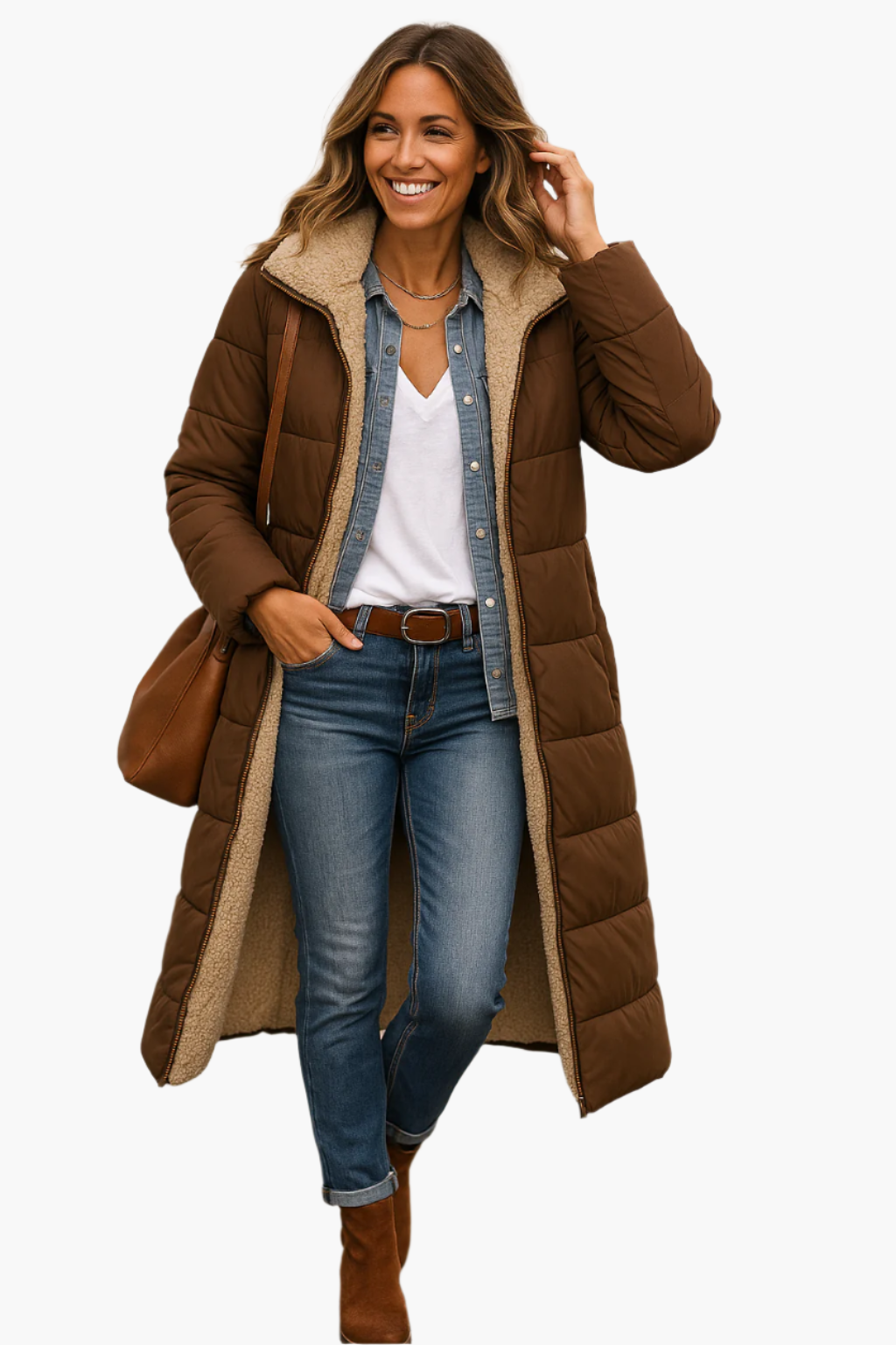 Natalie | Quilted Fleece-Lined Long Puffer Coat for Women