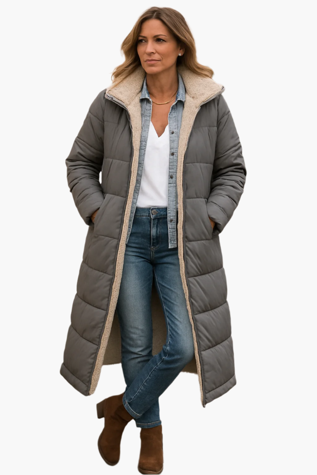 Natalie | Quilted Fleece-Lined Long Puffer Coat for Women