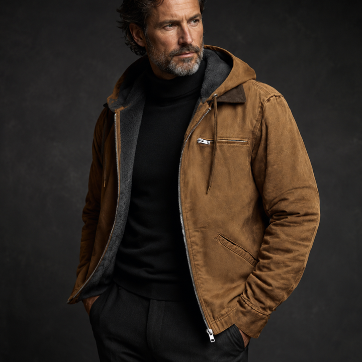 Men's Fleece-Lined Hooded Heavyweight Jacket with Full Zip and Utility Pockets