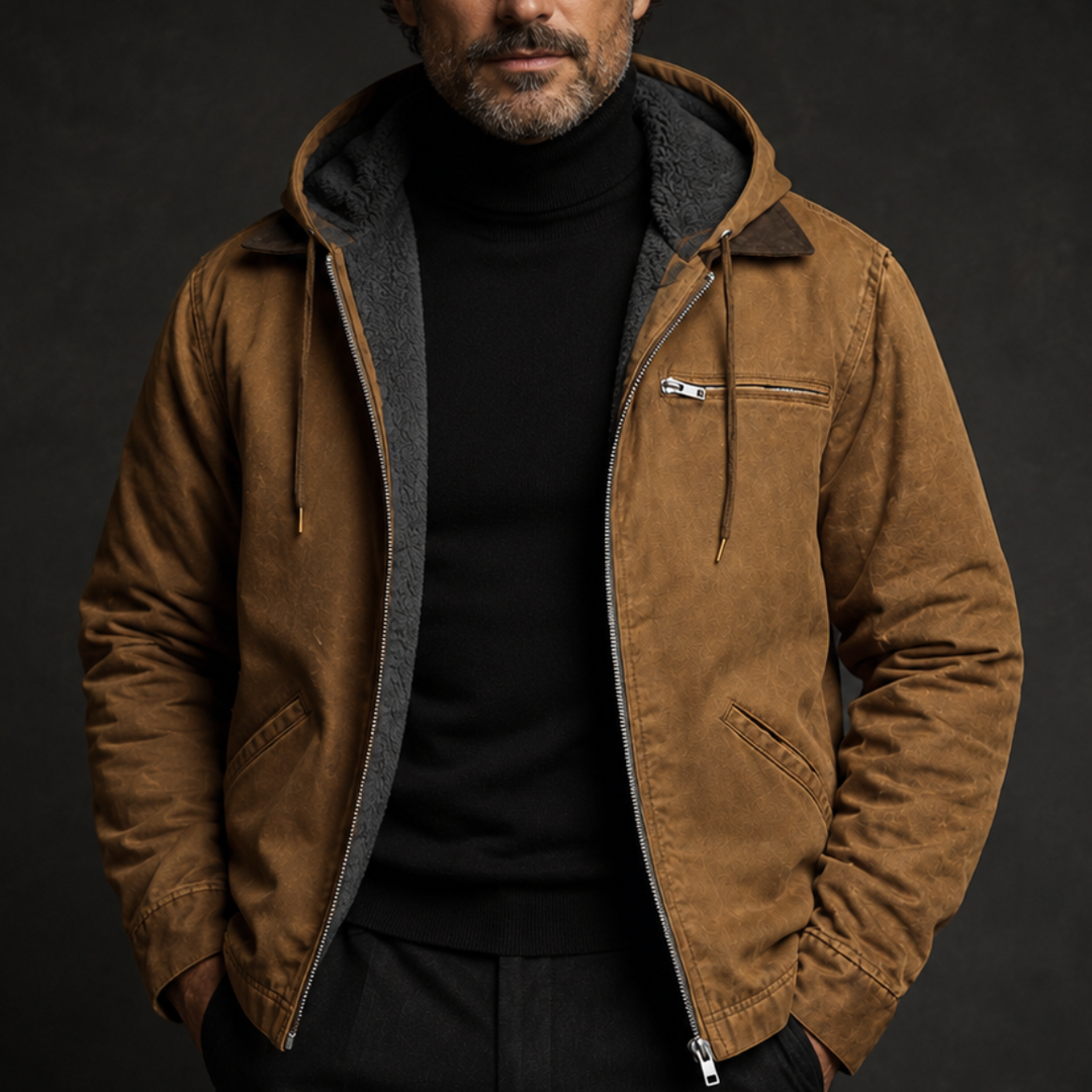Men's Fleece-Lined Hooded Heavyweight Jacket with Full Zip and Utility Pockets