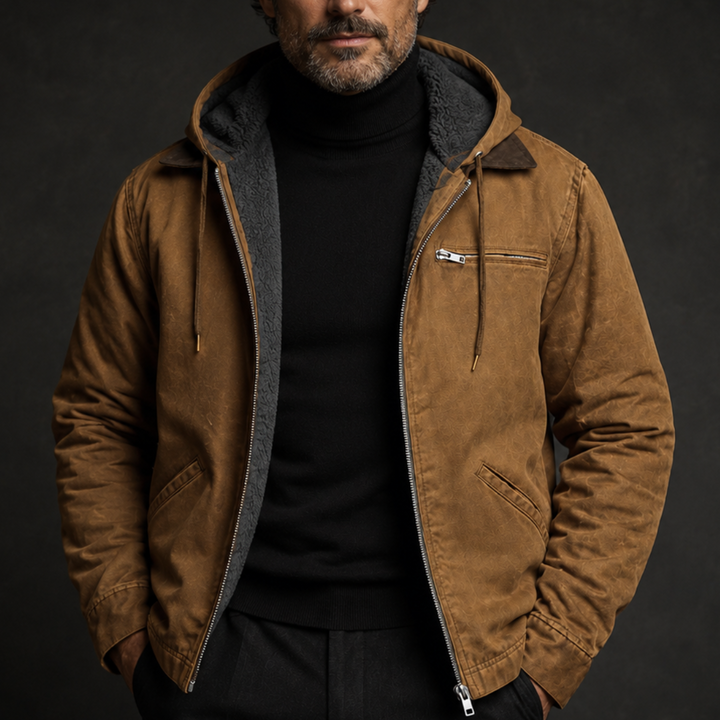 Men's Fleece-Lined Hooded Heavyweight Jacket with Full Zip and Utility Pockets