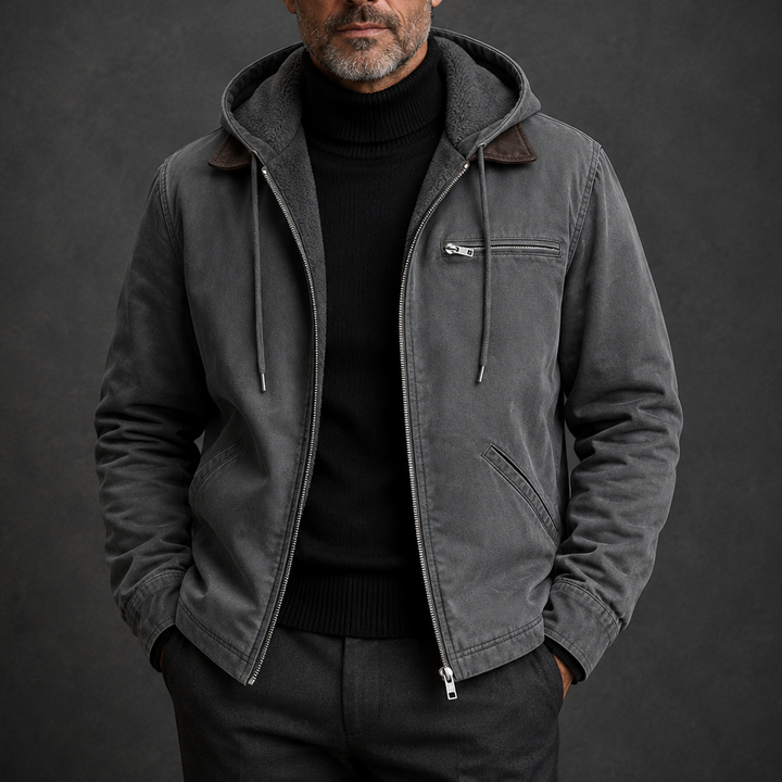 Men's Fleece-Lined Hooded Heavyweight Jacket with Full Zip and Utility Pockets