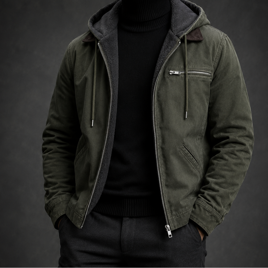 Men's Fleece-Lined Hooded Heavyweight Jacket with Full Zip and Utility Pockets
