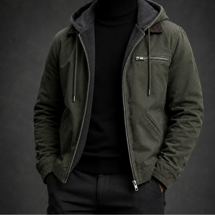 Men's Fleece-Lined Hooded Heavyweight Jacket with Full Zip and Utility Pockets