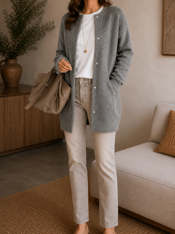 Siena Cashmere Cardigan in Camel - Relaxed Fit Button-Front Knit