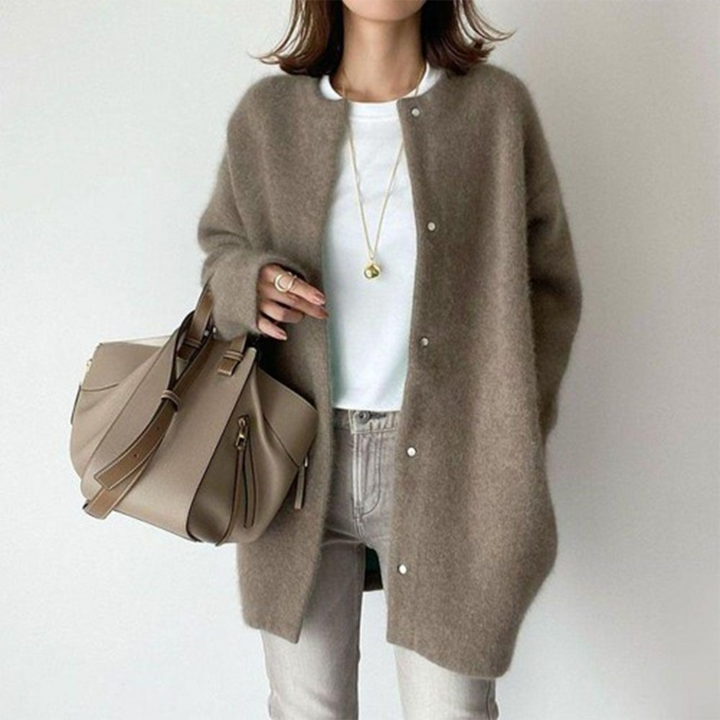 Women's Oversized Soft Knit Cardigan with Snap Buttons in Camel