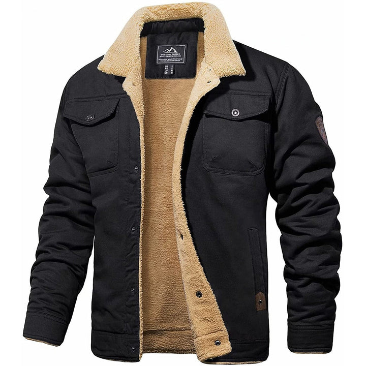 Men's Fleece-Lined Outdoor Utility Jacket with Chest Pockets
