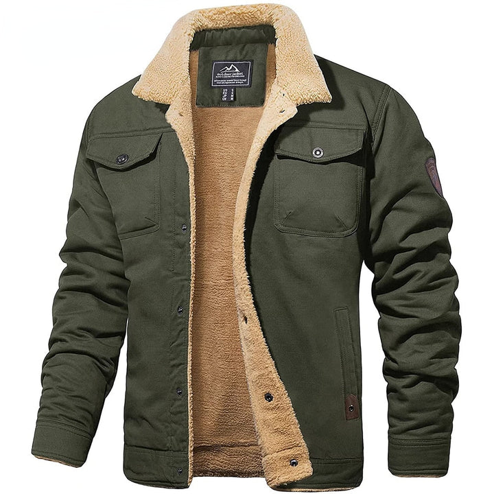 Men's Fleece-Lined Outdoor Utility Jacket with Chest Pockets