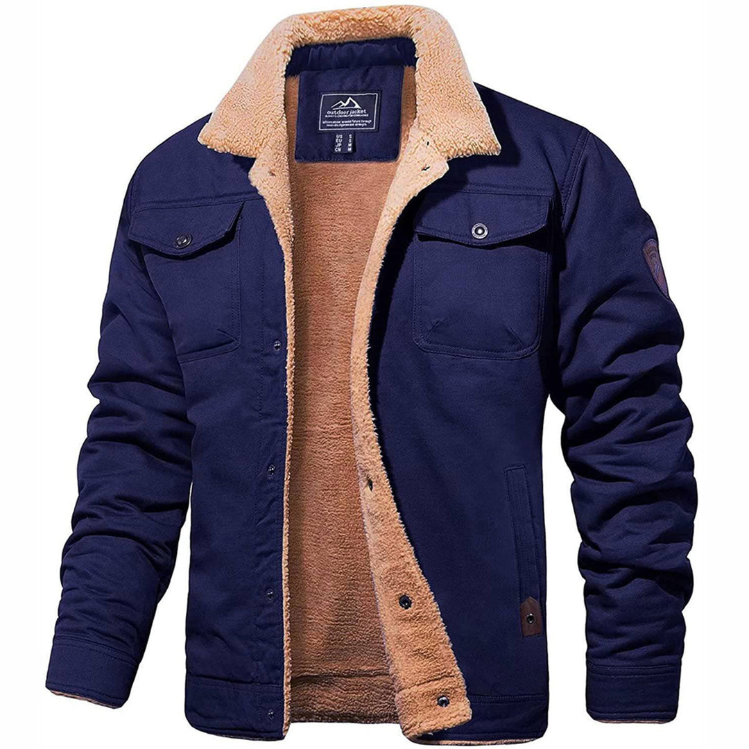 Men's Fleece-Lined Outdoor Utility Jacket with Chest Pockets