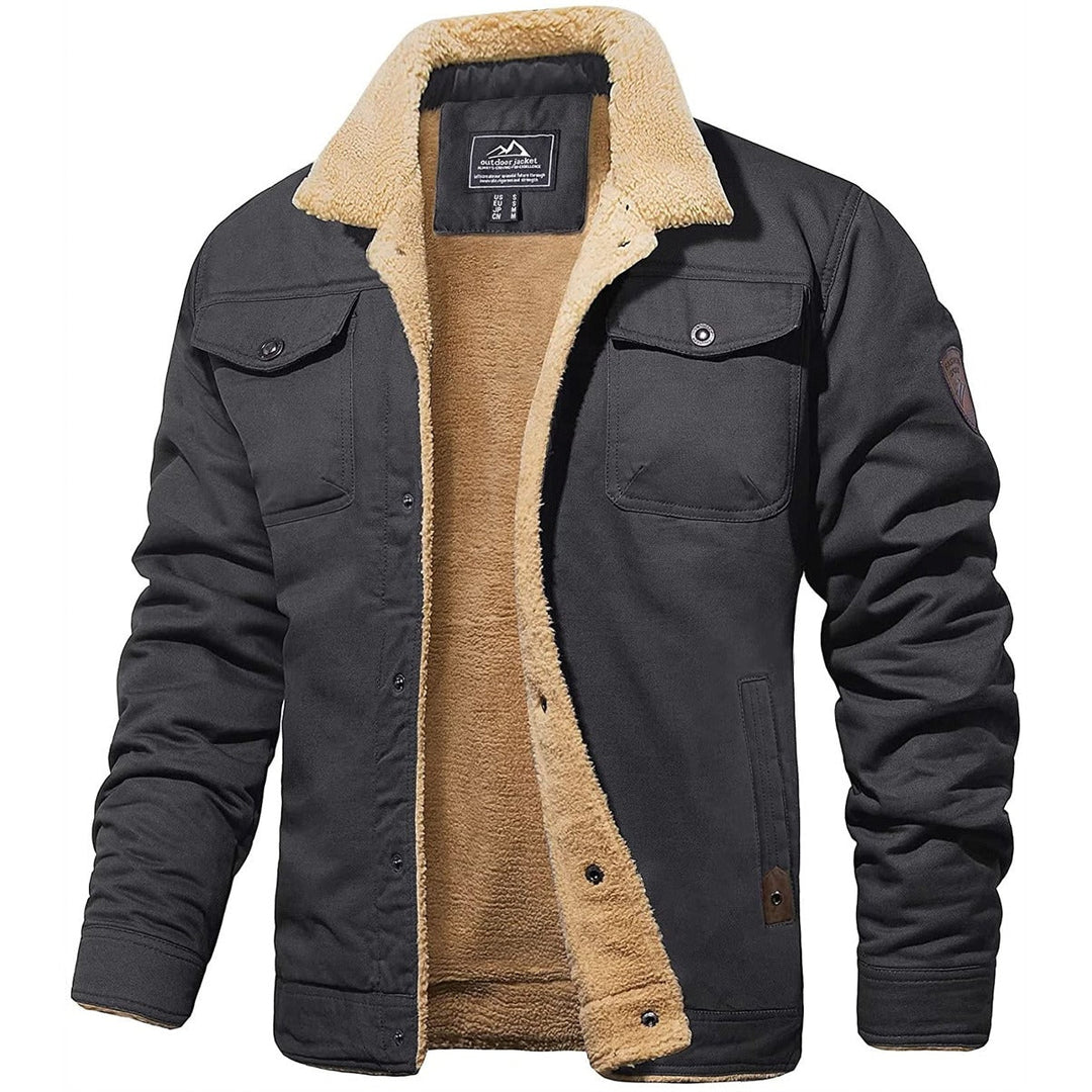 Men's Fleece-Lined Outdoor Utility Jacket with Chest Pockets