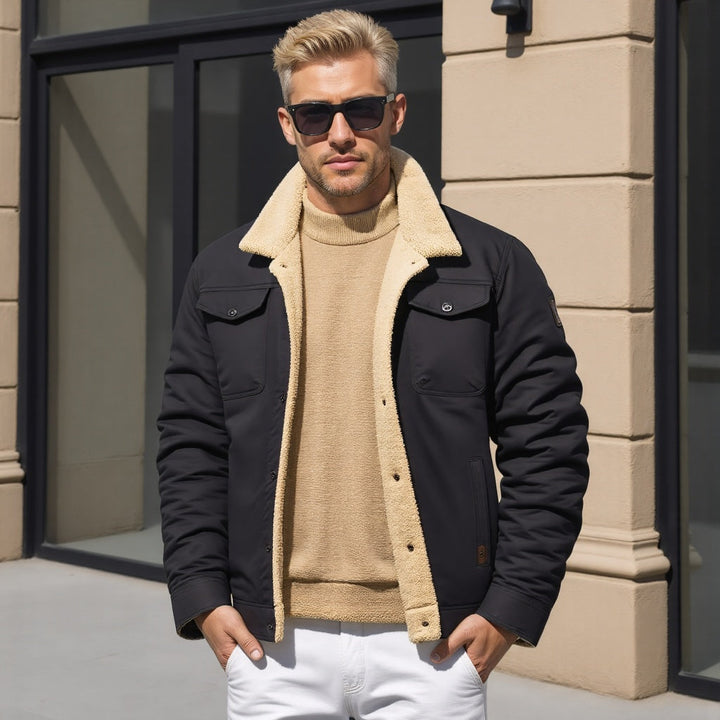 Men's Fleece-Lined Outdoor Utility Jacket with Chest Pockets