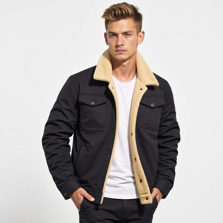 Men's Fleece-Lined Outdoor Utility Jacket with Chest Pockets