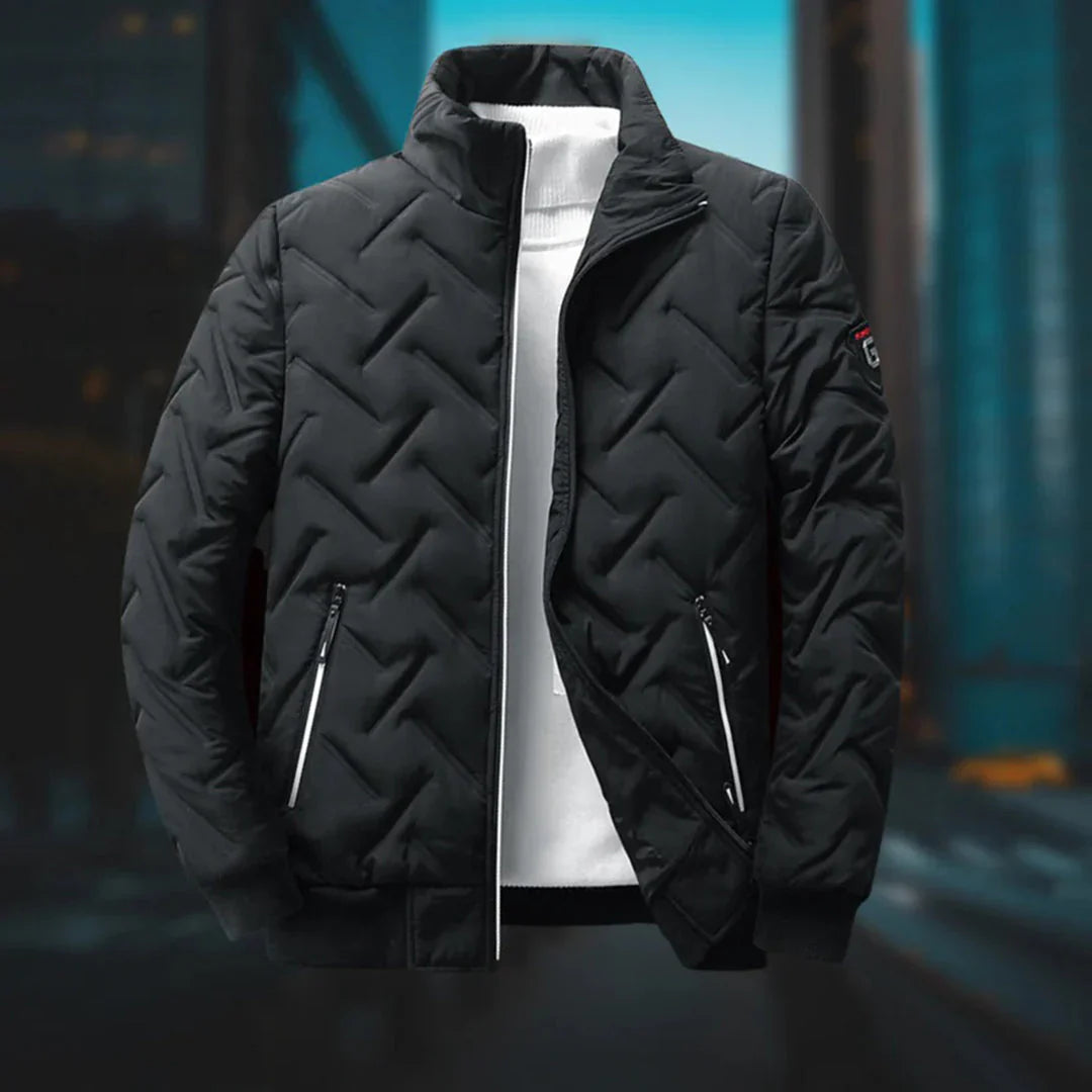 Emery Men's Quilted Insulated Puffer Jacket with Stand Collar in Black