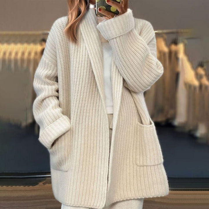 Florence Women's Open Front Chunky Knit Cardigan with Pockets
