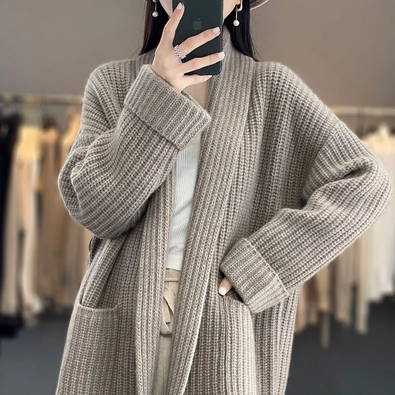 Florence Women's Open Front Chunky Knit Cardigan with Pockets