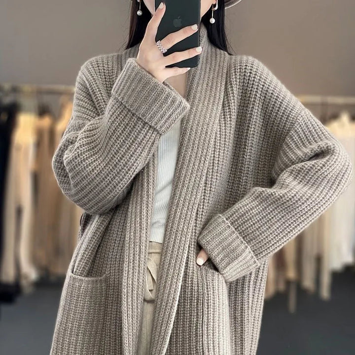 Florence Women's Open Front Chunky Knit Cardigan with Pockets