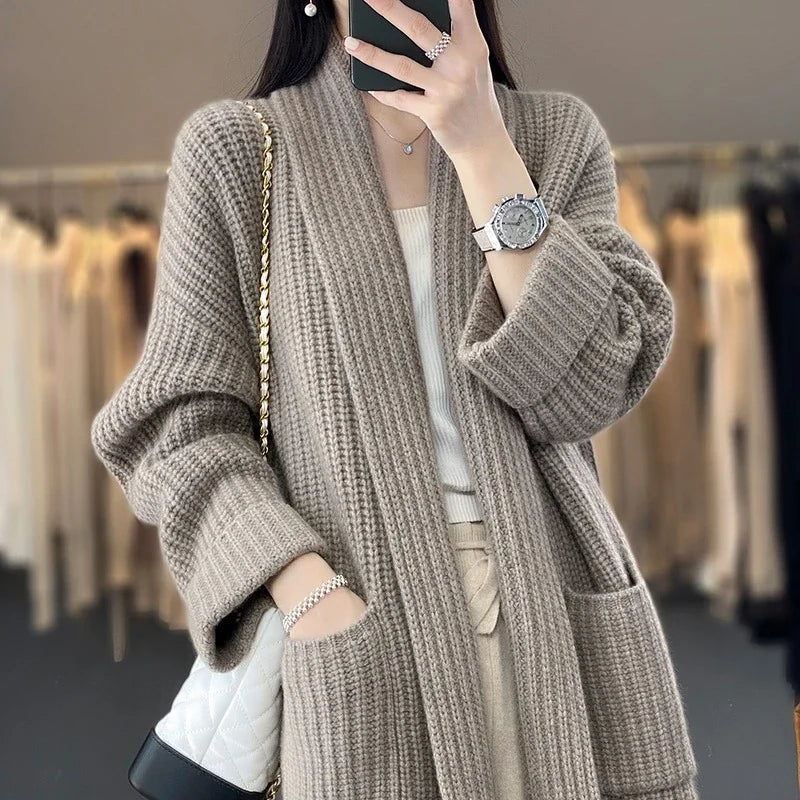 Florence Women's Open Front Chunky Knit Cardigan with Pockets