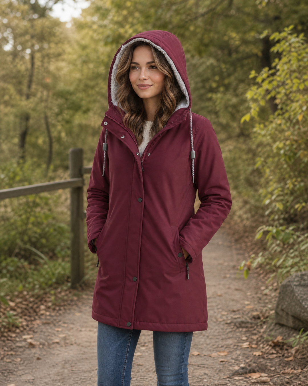 Women's Sherpa-Lined Hooded Parka Jacket in Olive Green