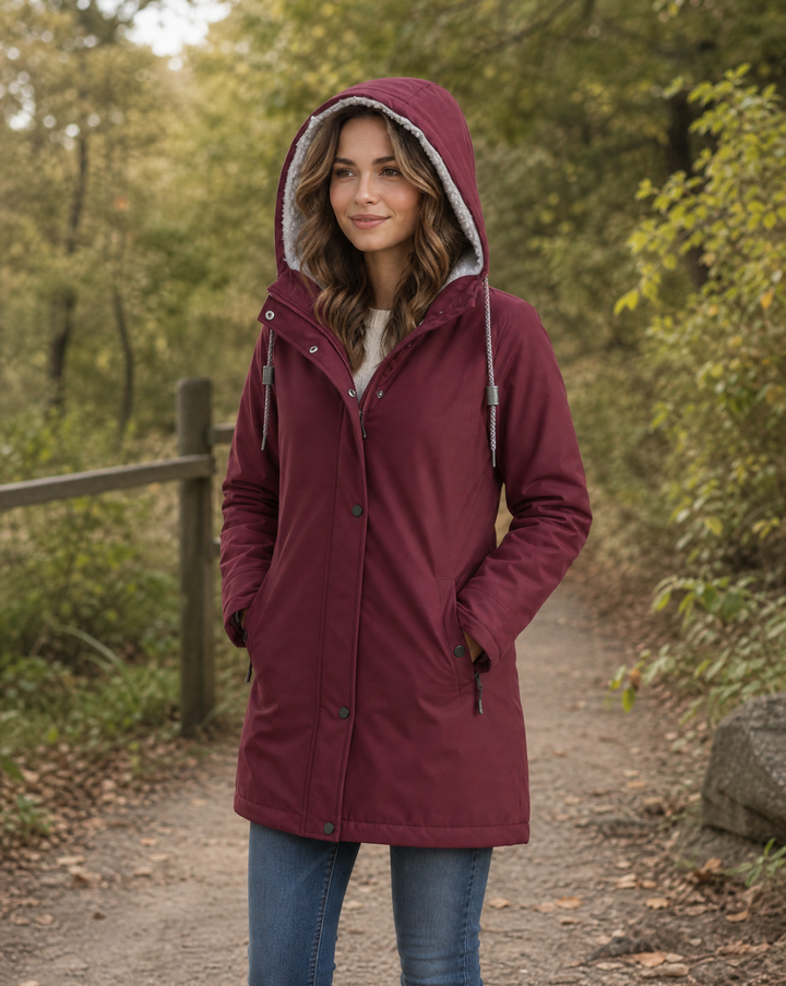 Women's Sherpa-Lined Hooded Parka Jacket in Olive Green
