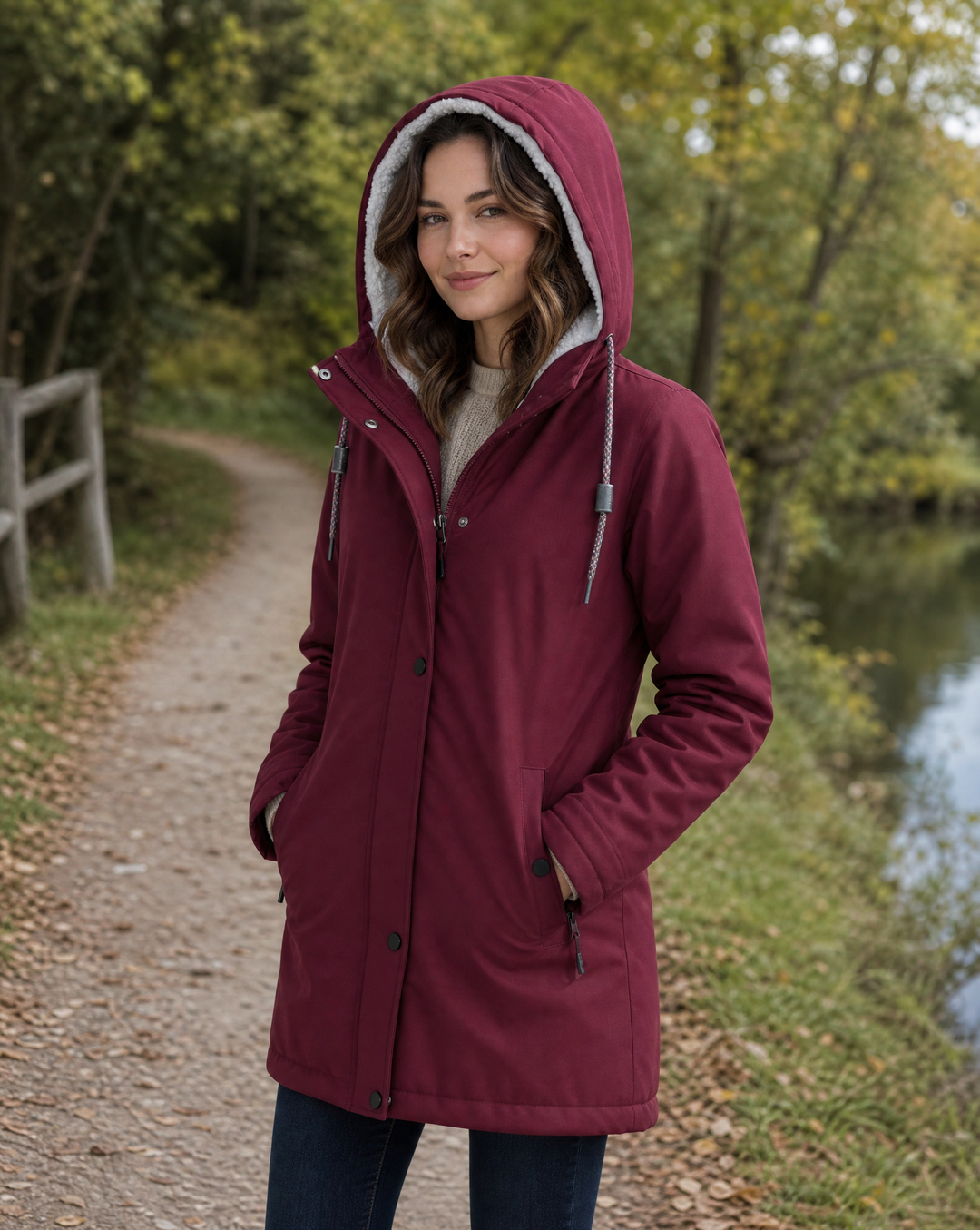 Women's Sherpa-Lined Hooded Parka Jacket in Olive Green