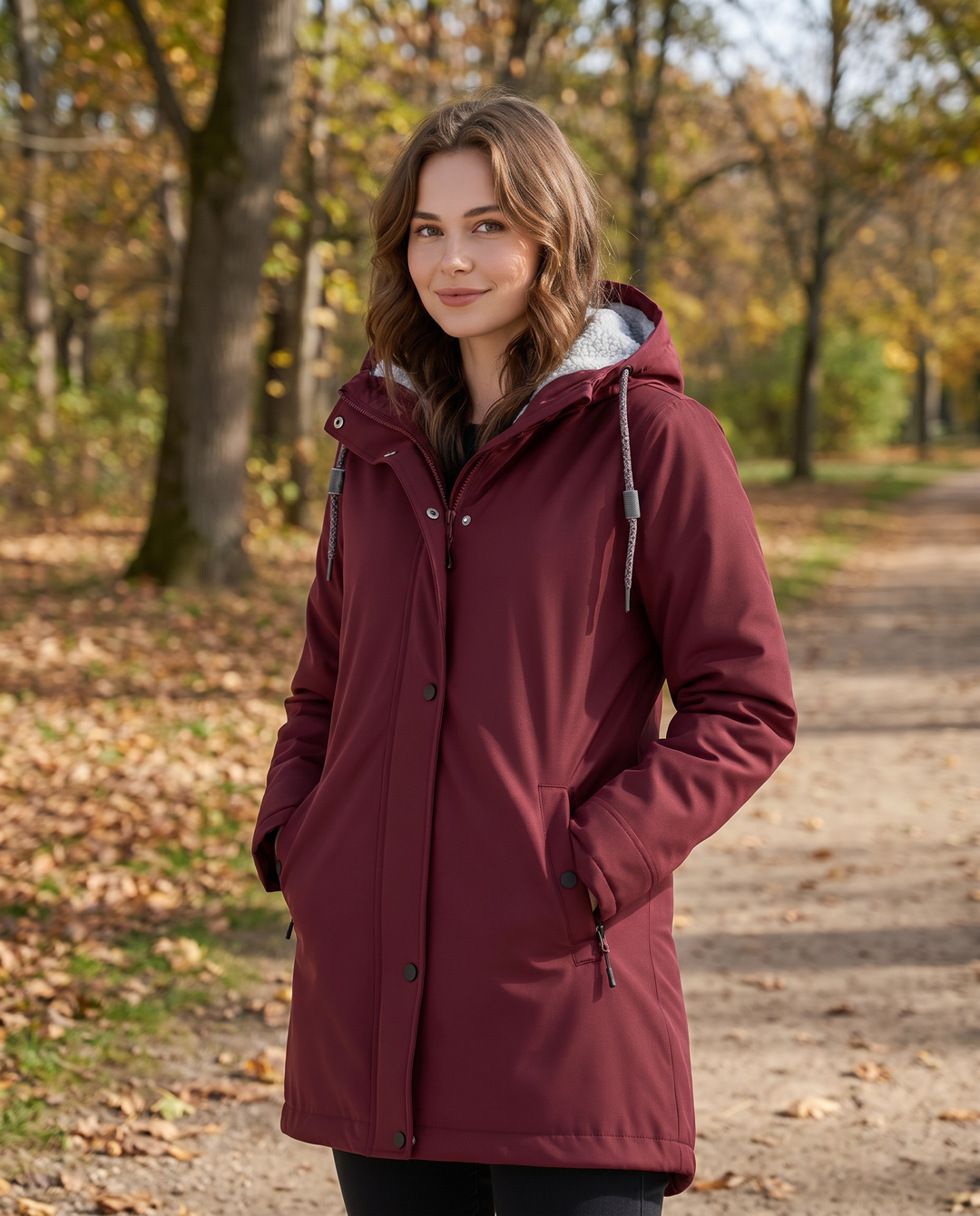 Women's Sherpa-Lined Hooded Parka Jacket in Olive Green