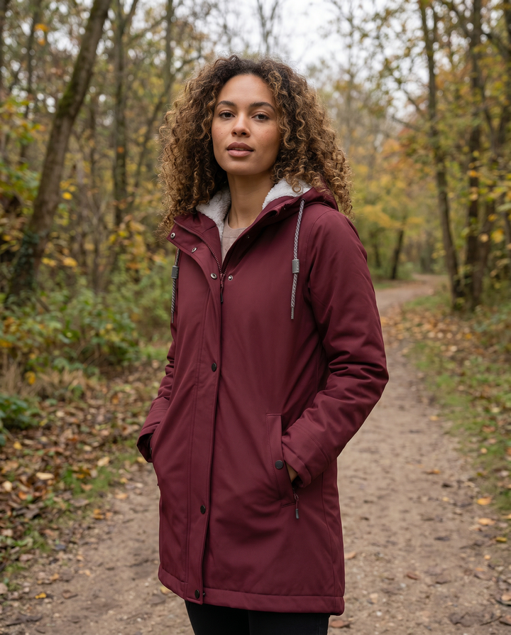 Women's Sherpa-Lined Hooded Parka Jacket in Olive Green
