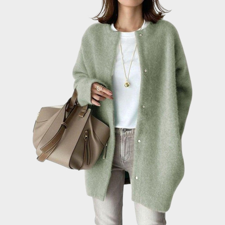 Women's Oversized Knit Cardigan with Button Front in Camel