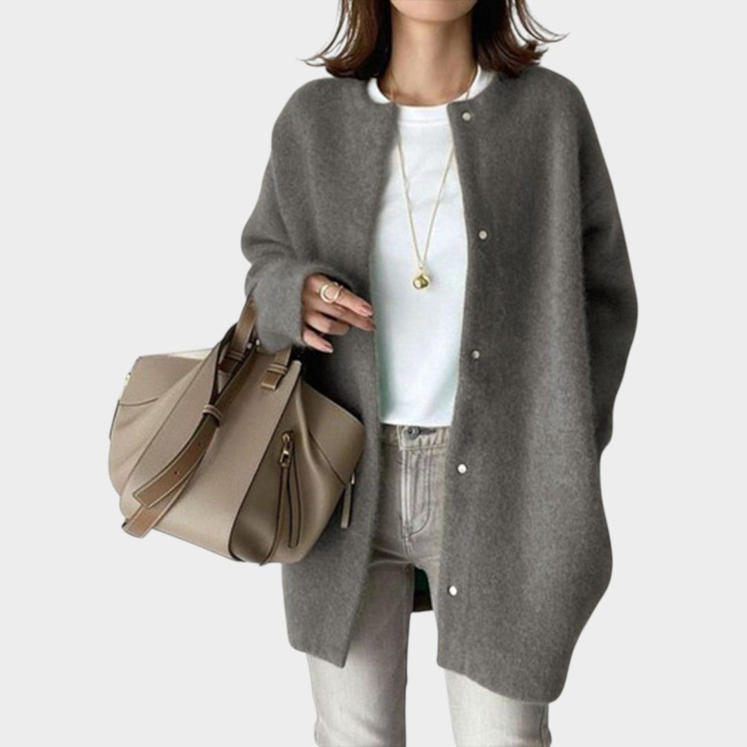 Women's Oversized Knit Cardigan with Button Front in Camel