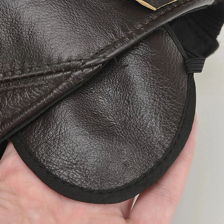 Genuine Leather Vintage Panel Baseball Cap with Adjustable Strap
