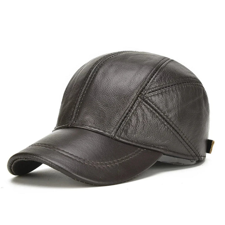 Genuine Leather Vintage Panel Baseball Cap with Adjustable Strap