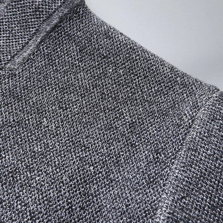 Men's Knitted Cardigan Jacket with Stand Collar and Button Front in Gray