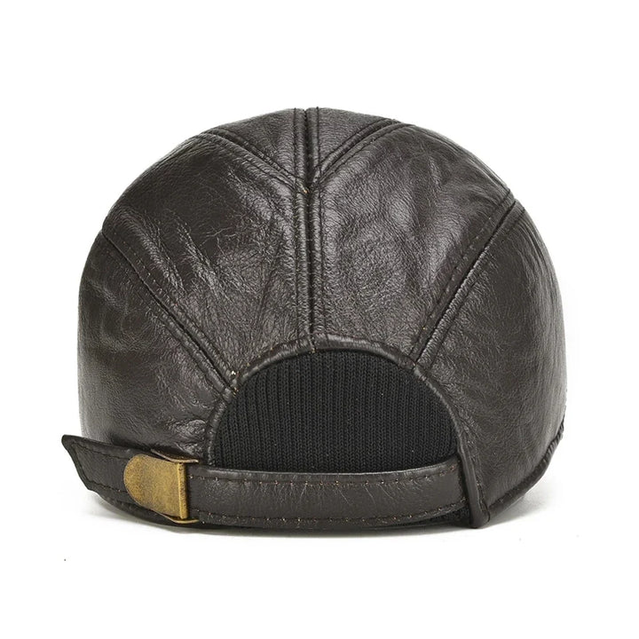 Genuine Leather Vintage Panel Baseball Cap with Adjustable Strap