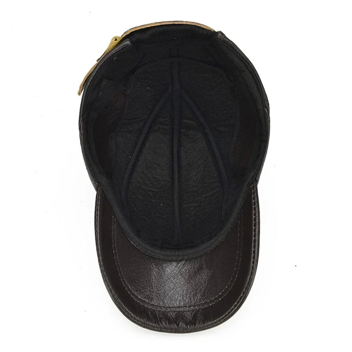 Genuine Leather Vintage Panel Baseball Cap with Adjustable Strap
