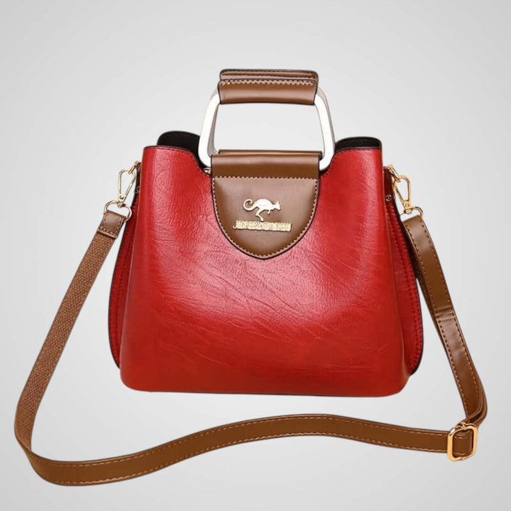 Two-Tone Faux Leather Structured Handbag with Crossbody Strap