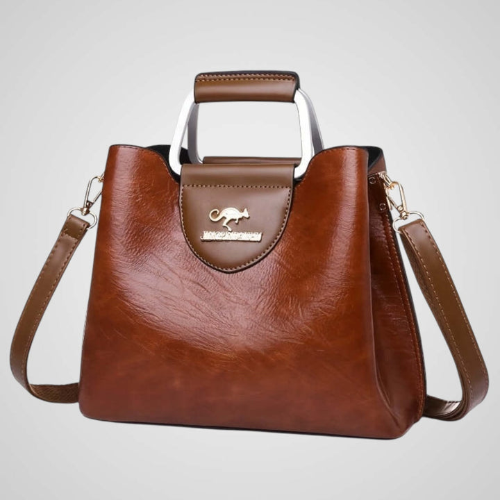 Two-Tone Faux Leather Structured Handbag with Crossbody Strap