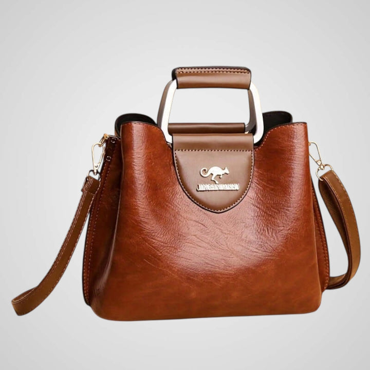 Two-Tone Faux Leather Structured Handbag with Crossbody Strap