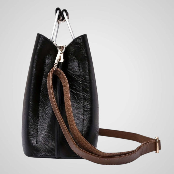 Two-Tone Faux Leather Structured Handbag with Crossbody Strap