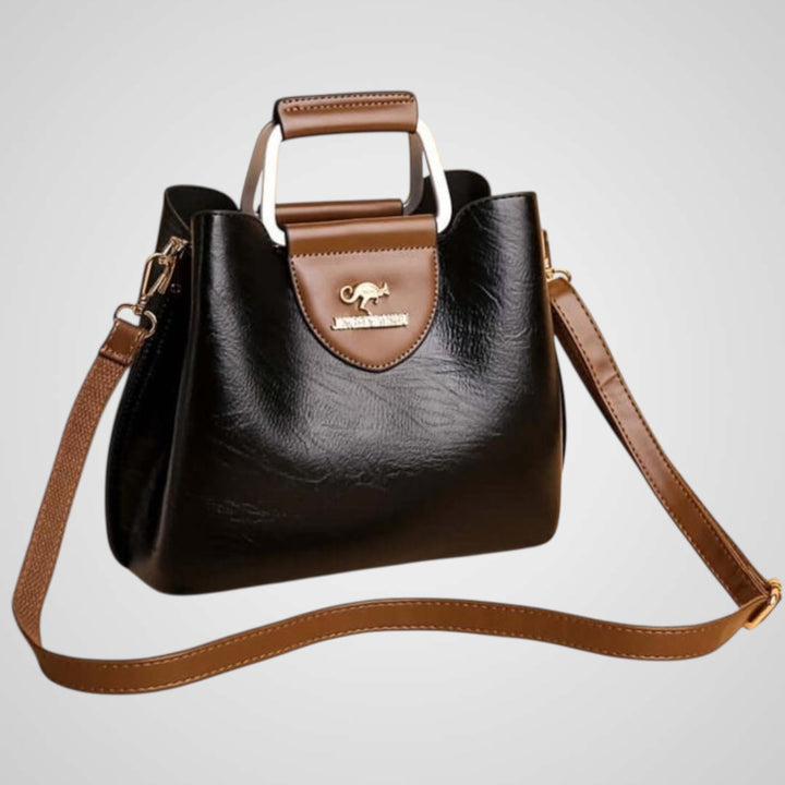 Two-Tone Faux Leather Structured Handbag with Crossbody Strap