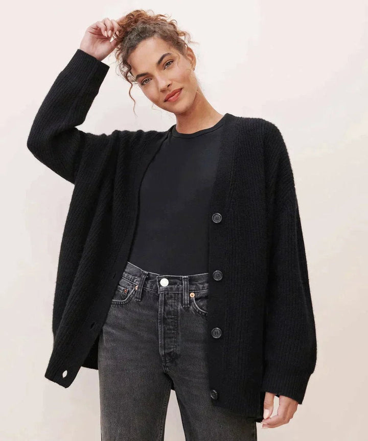 Isabella Women's Cashmere Ribbed Cardigan in Relaxed V-Neck Button-Front Style