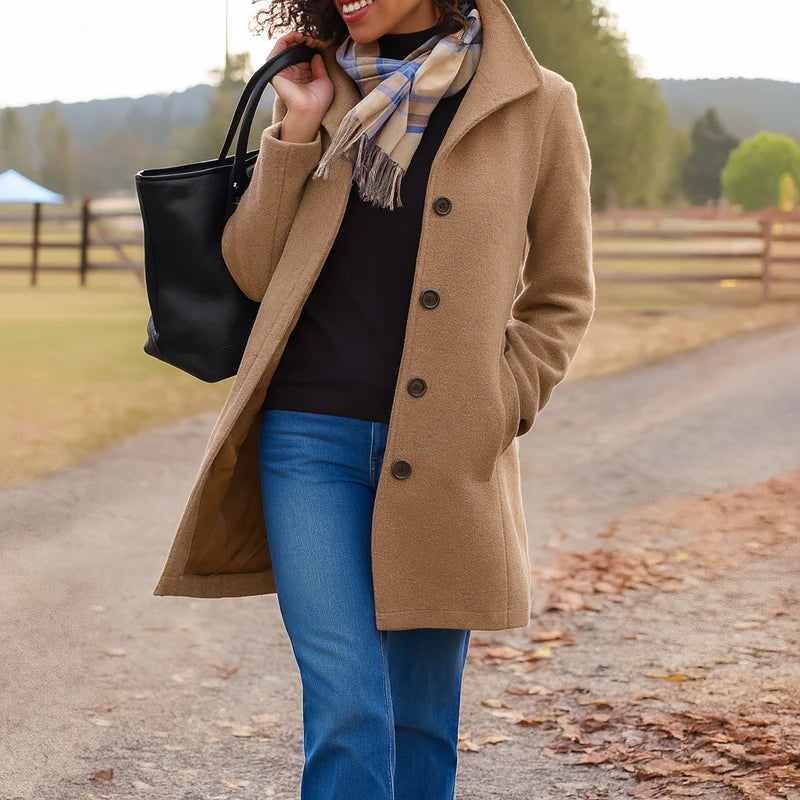 Clara | Wool-Blend Button-Front Straight Cut Coat for Women
