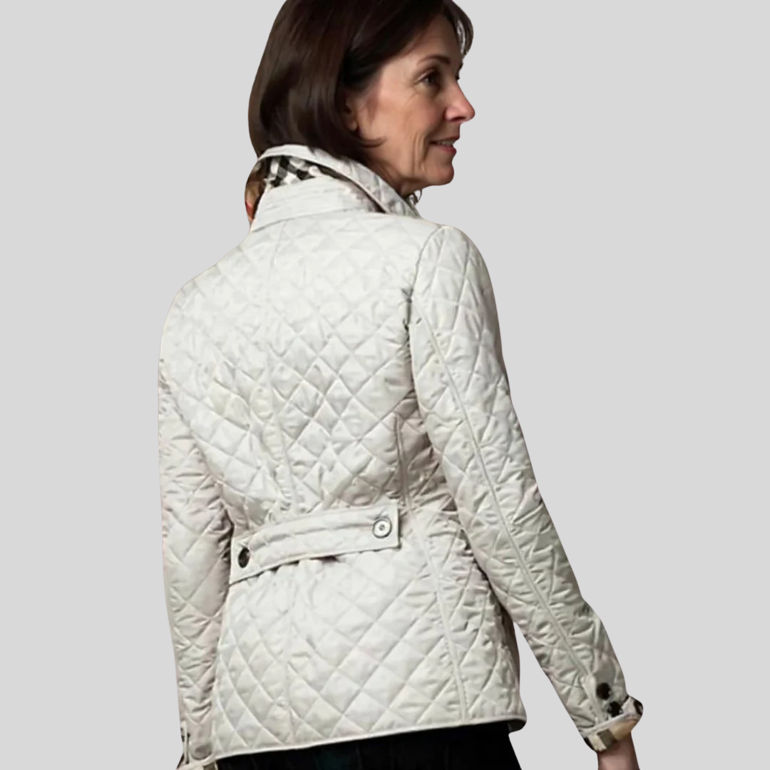 Women's Lightweight Quilted Jacket with Stand Collar and Plaid Cuff Lining