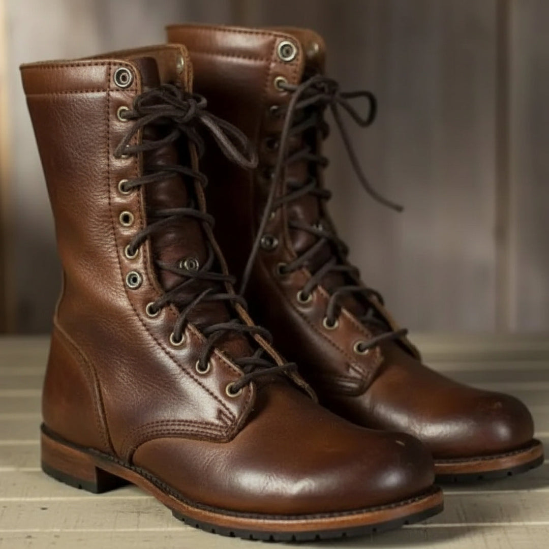 Clara | Brown Leather Lace-Up Combat Boots for Women