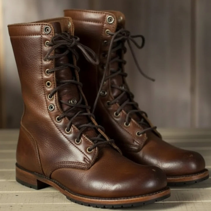 Clara | Brown Leather Lace-Up Combat Boots for Women