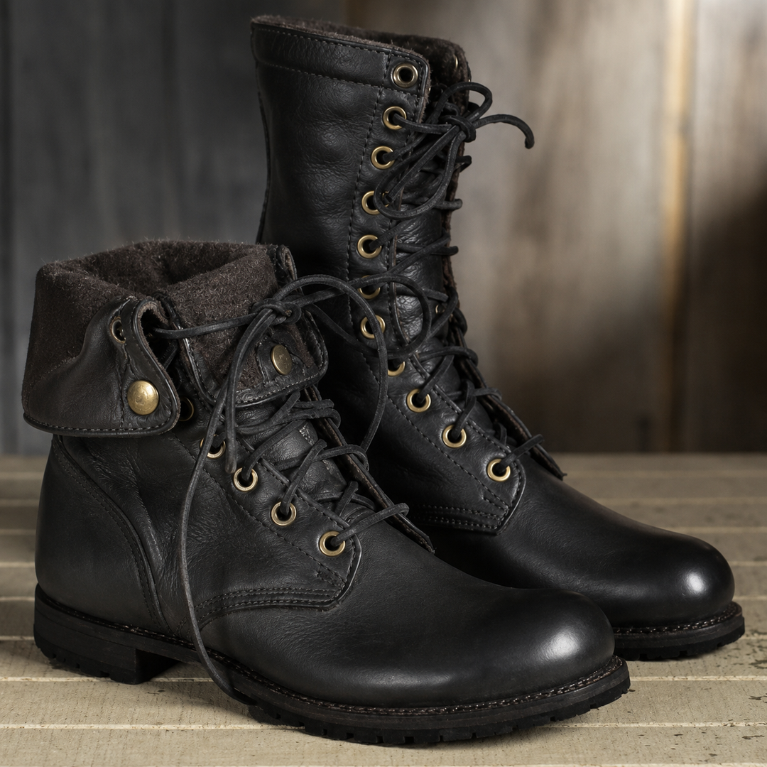 Clara | Brown Leather Lace-Up Combat Boots for Women