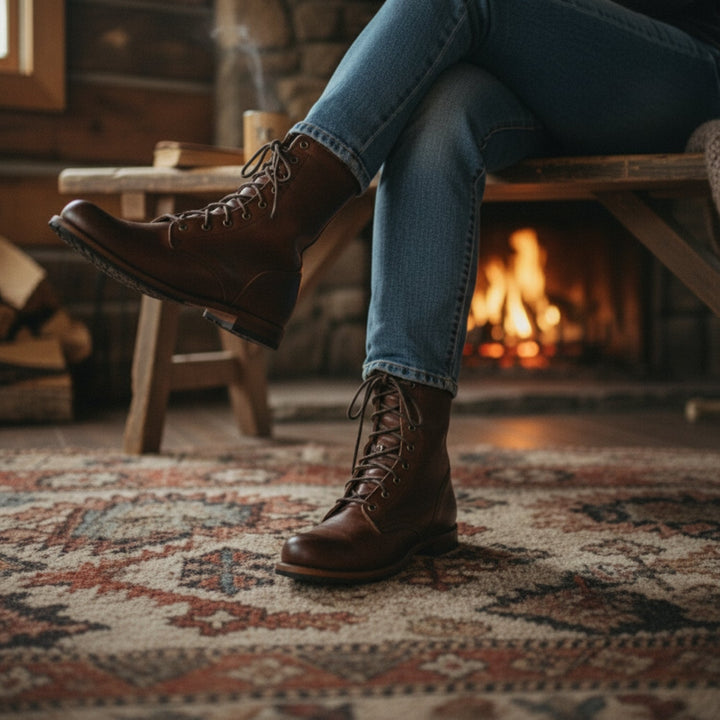 Clara | Brown Leather Lace-Up Combat Boots for Women