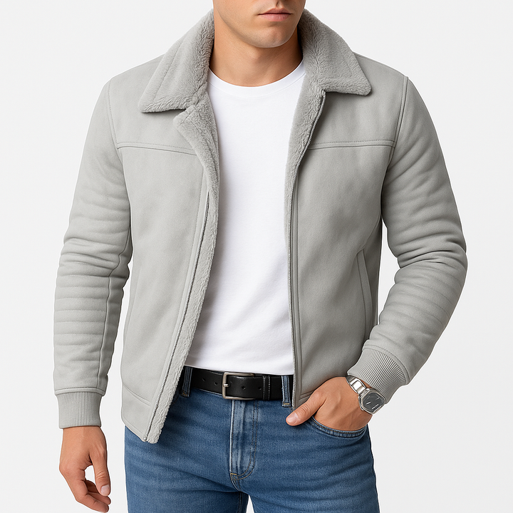 Haven Beck Men's Black Shearling-Lined Bomber Jacket with Ribbed Sleeves